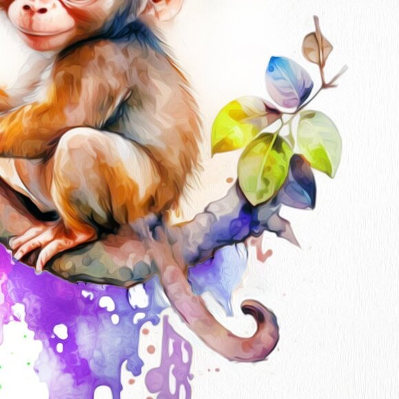 4x4 Baby Monkey Chimpanzee‎ Watercolor Nursery Room Art Oil Painting Print - Picture 5 of 6